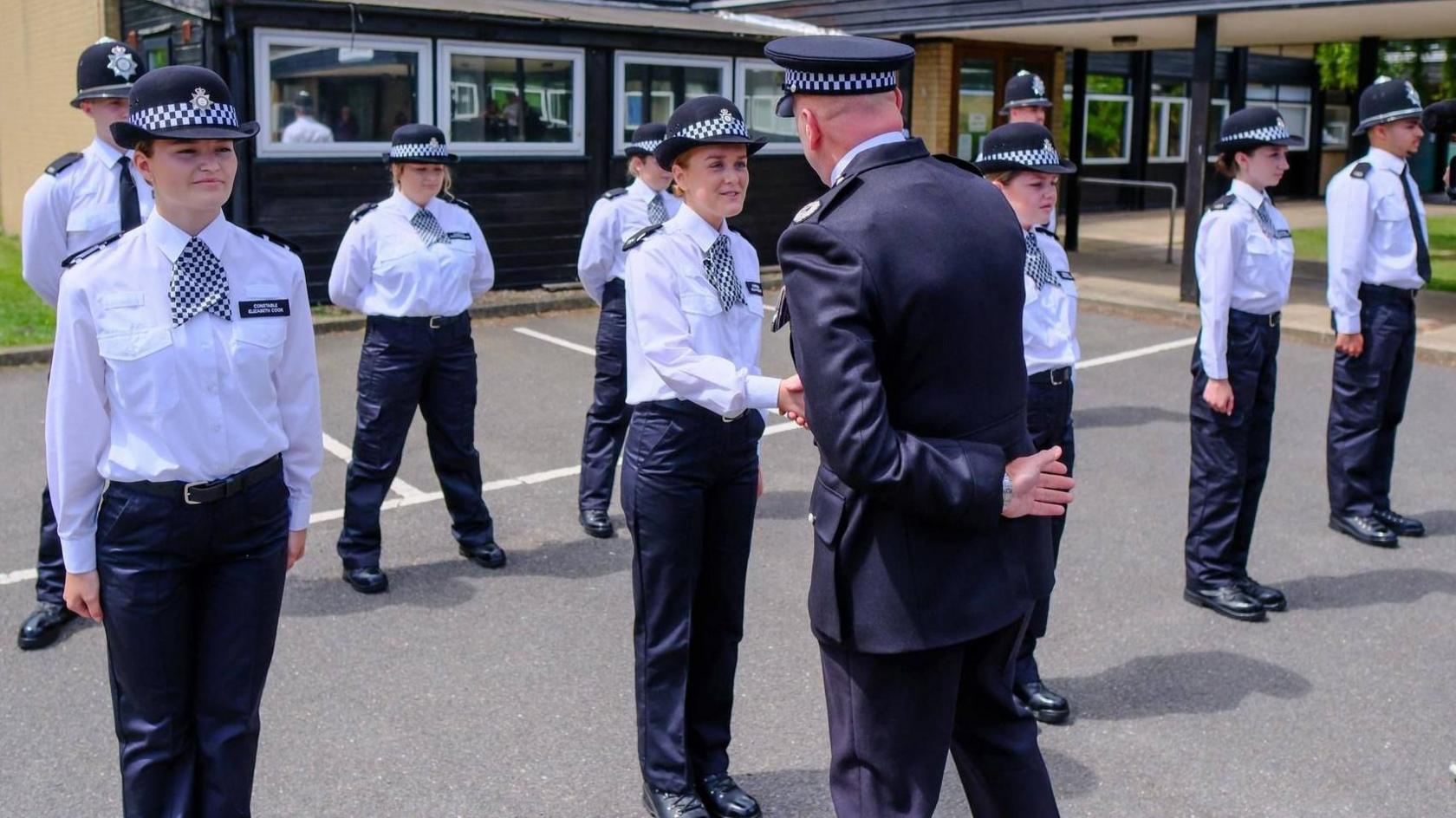 Police recruits with the Assistant Chief Constable Vaughan Lukey and Police and Crime Commissioner Darryl Preston