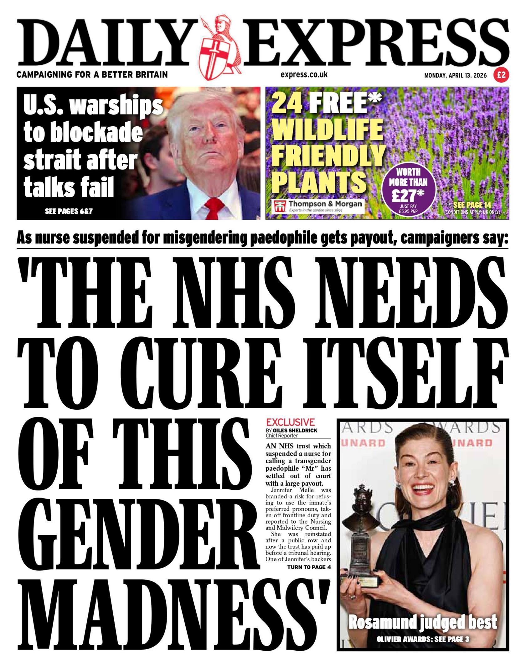 “NHS duhet ta kurojë veten nga kjo çmenduri gjinore”, shkruhet në titullin kryesor në faqen e parë të Daily Express.