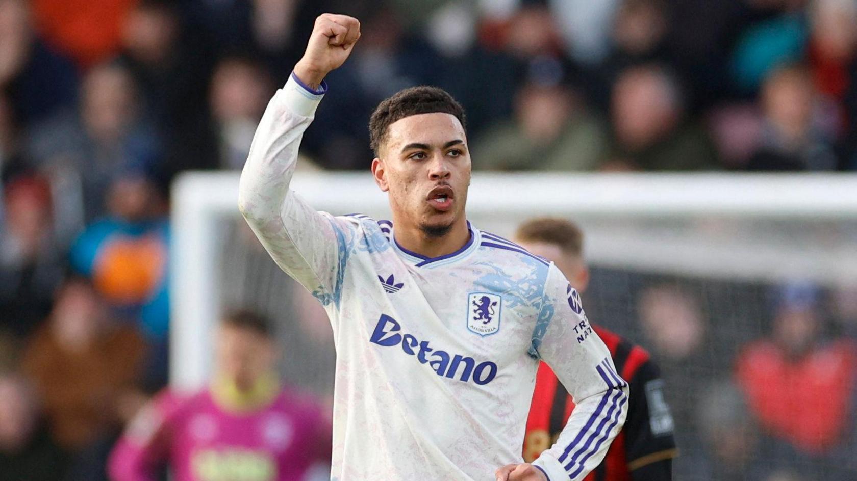 Morgan Rogers celebrates scoring for Aston Villa