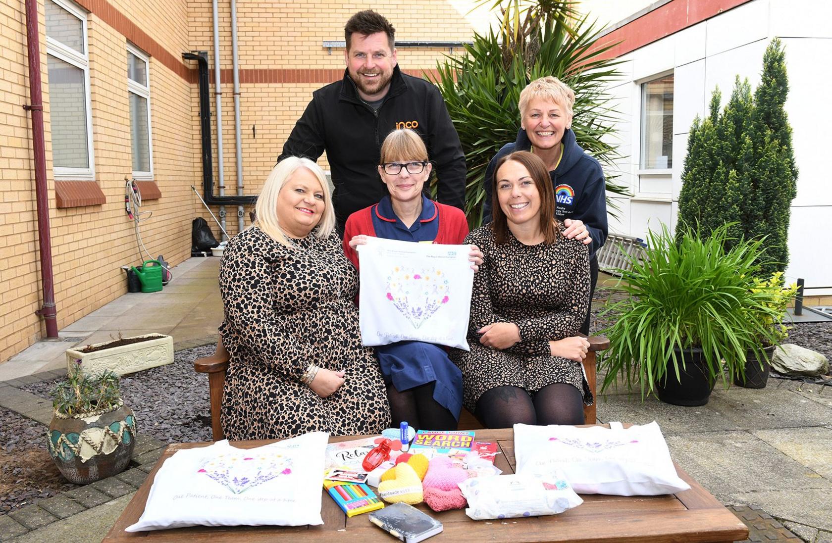 ) Amanda Winwood (Charity Development Manager), Tim Lewis (Inco Contracts), Clare Banks (Matron), Lindsey Wagstaff (Community Events Fundraiser) and Elaine Beach (Acute Oncology Service Co-ordinator)