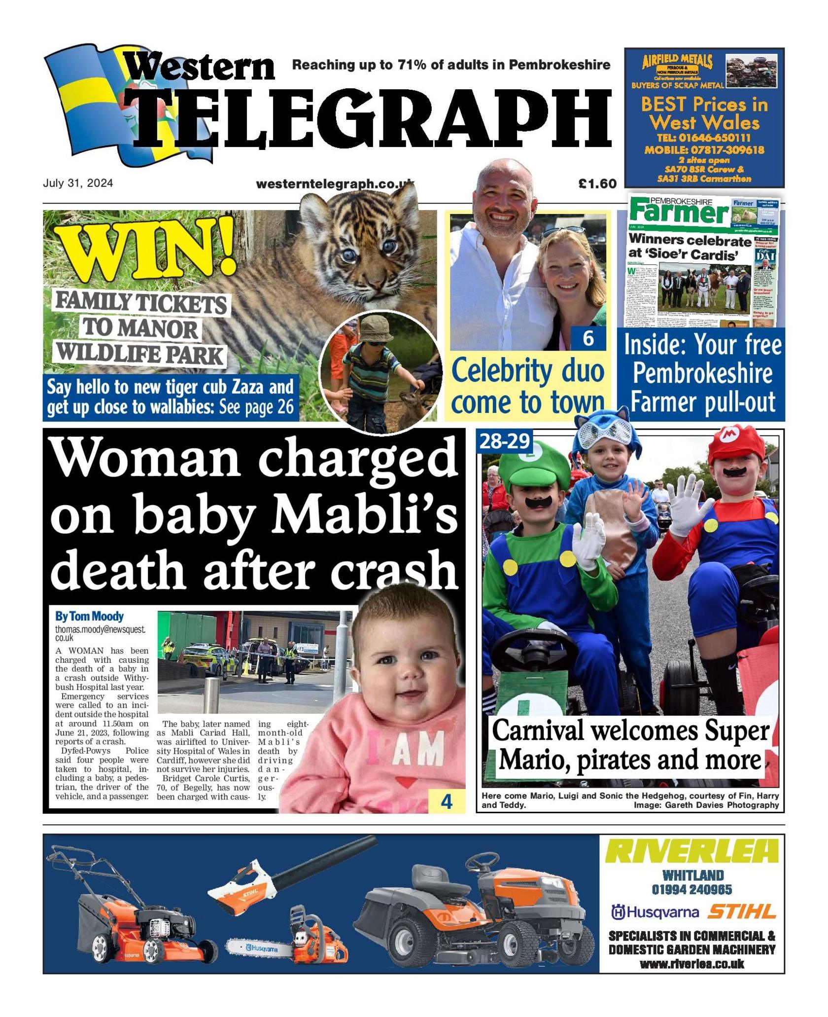 Front page, Western Telegraph