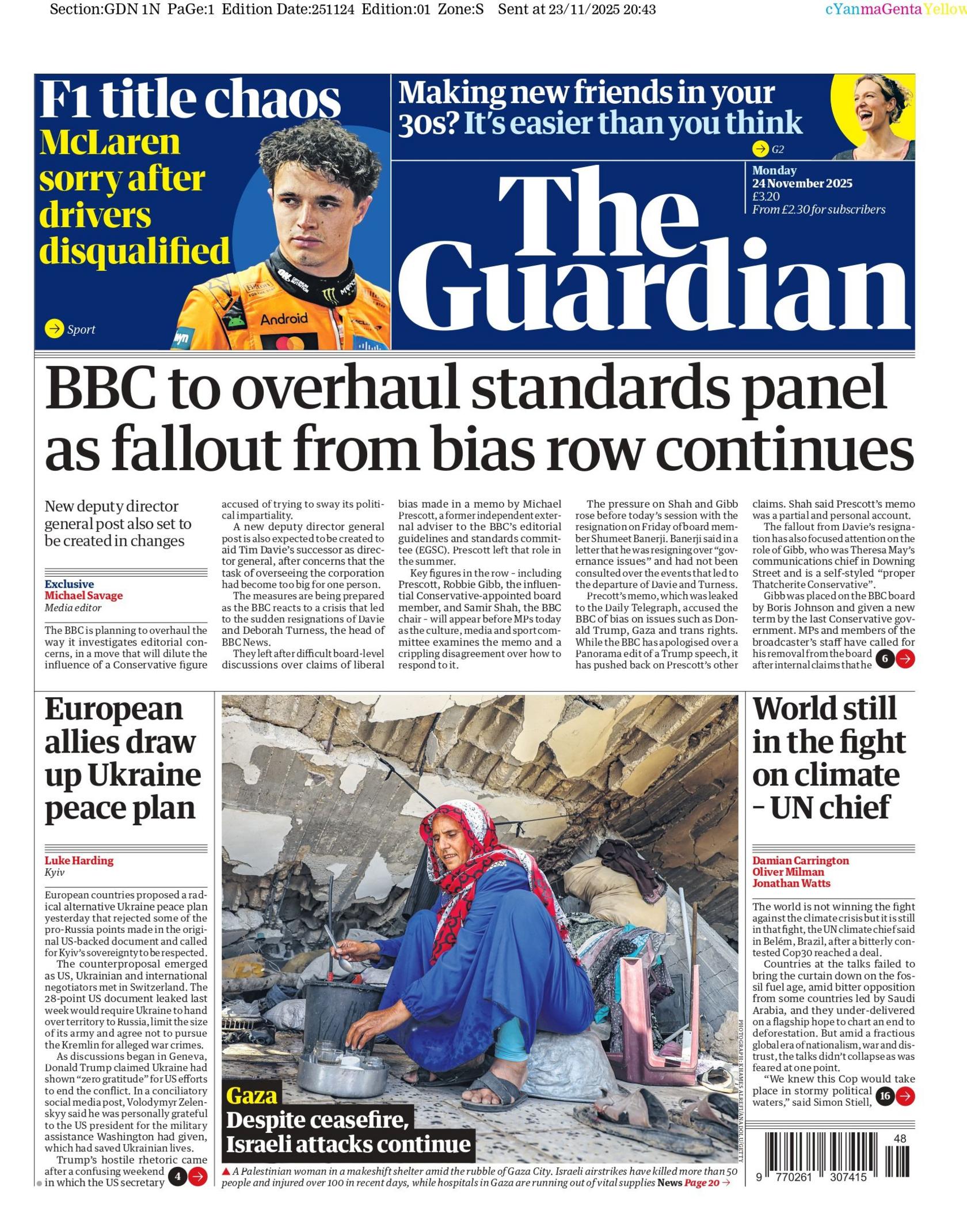 "BBC to overhaul standards panel as fallout from bias row continues," reads the headline on the front page of the Guardian.