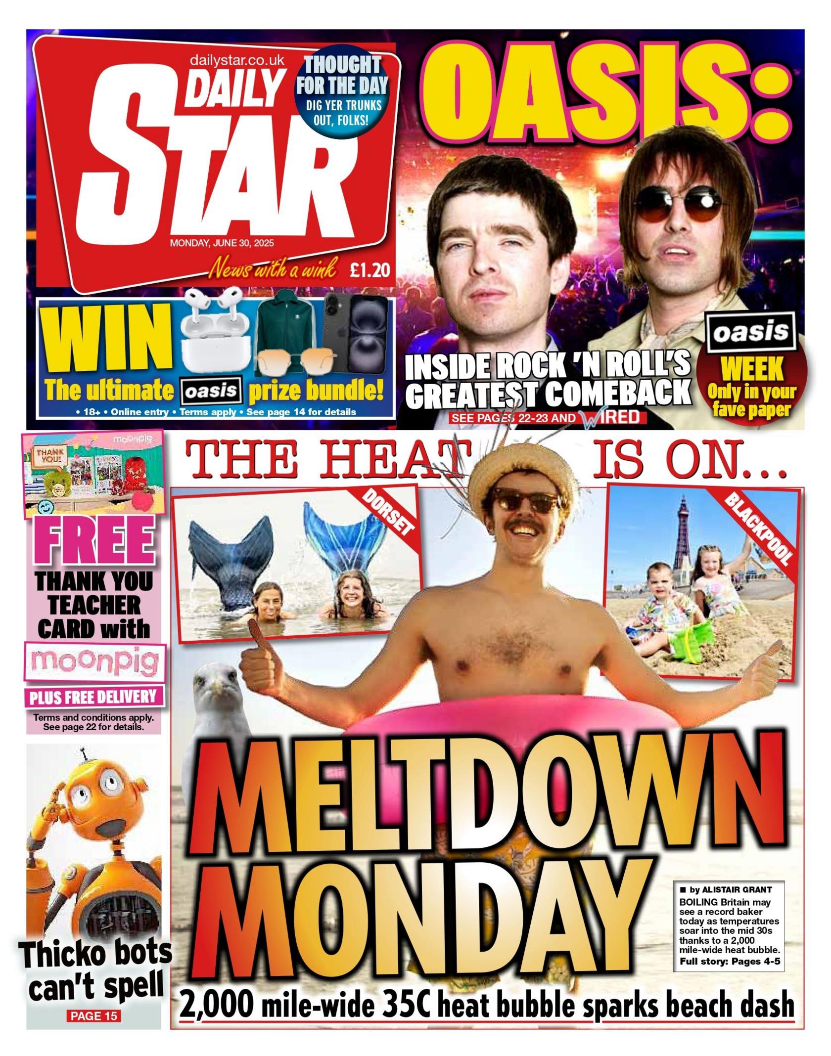 "Meltdown Monday" reads the headline on the front page of the Daily Star.