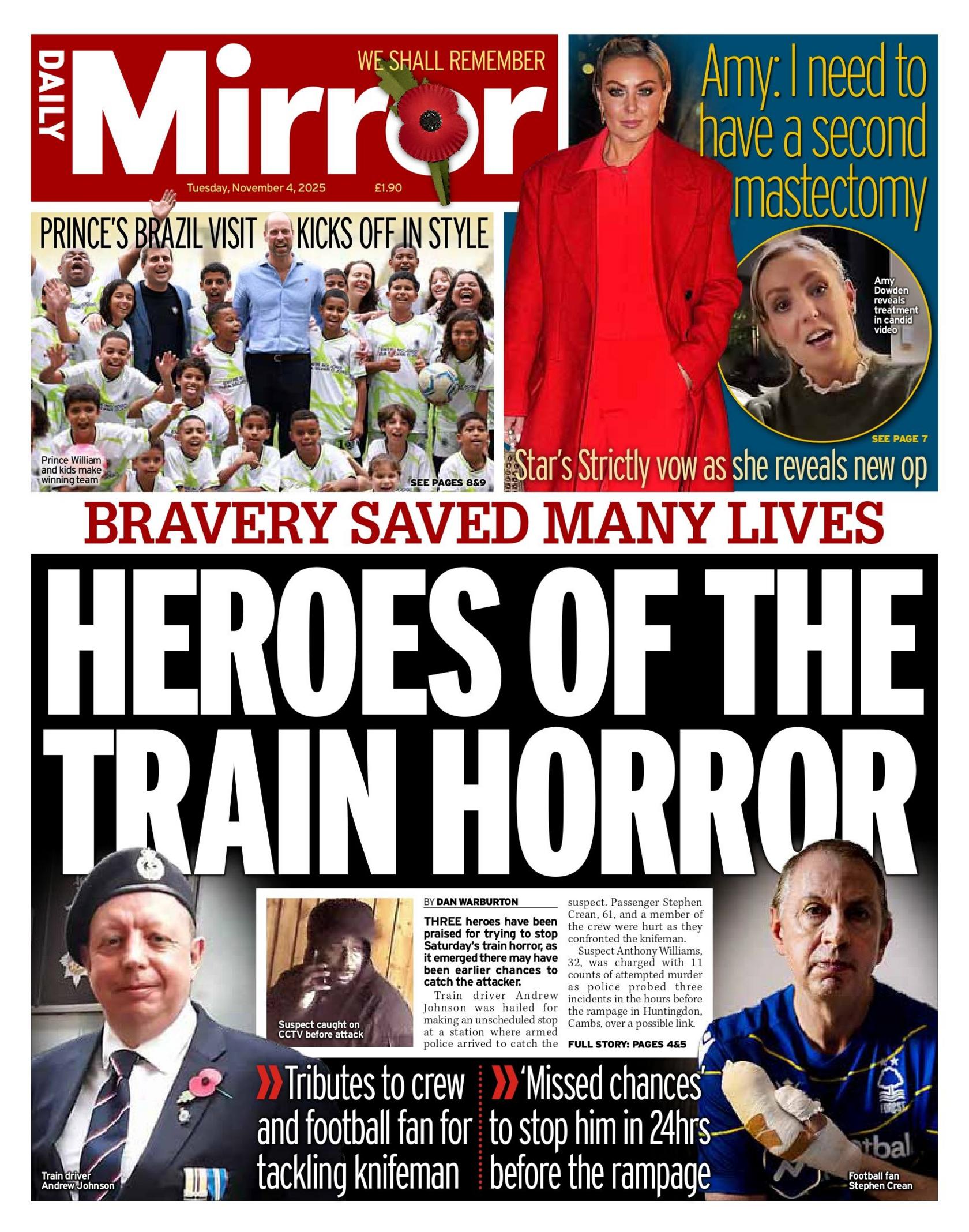 "Bravery saved many lives: Heroes of the train horror," reads the headline on the front page of the Daily Mirror