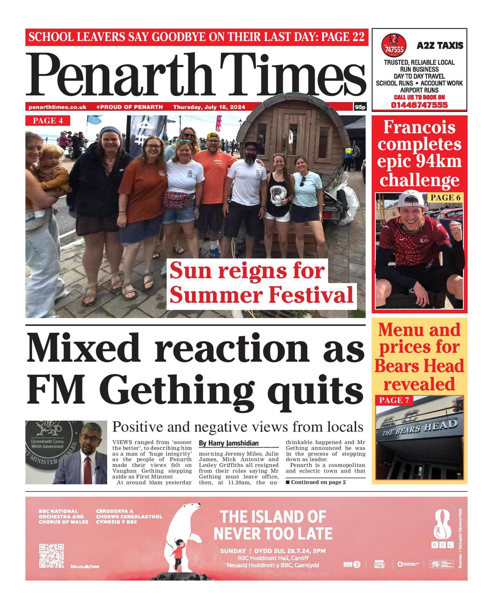 Front page of the Penarth Times