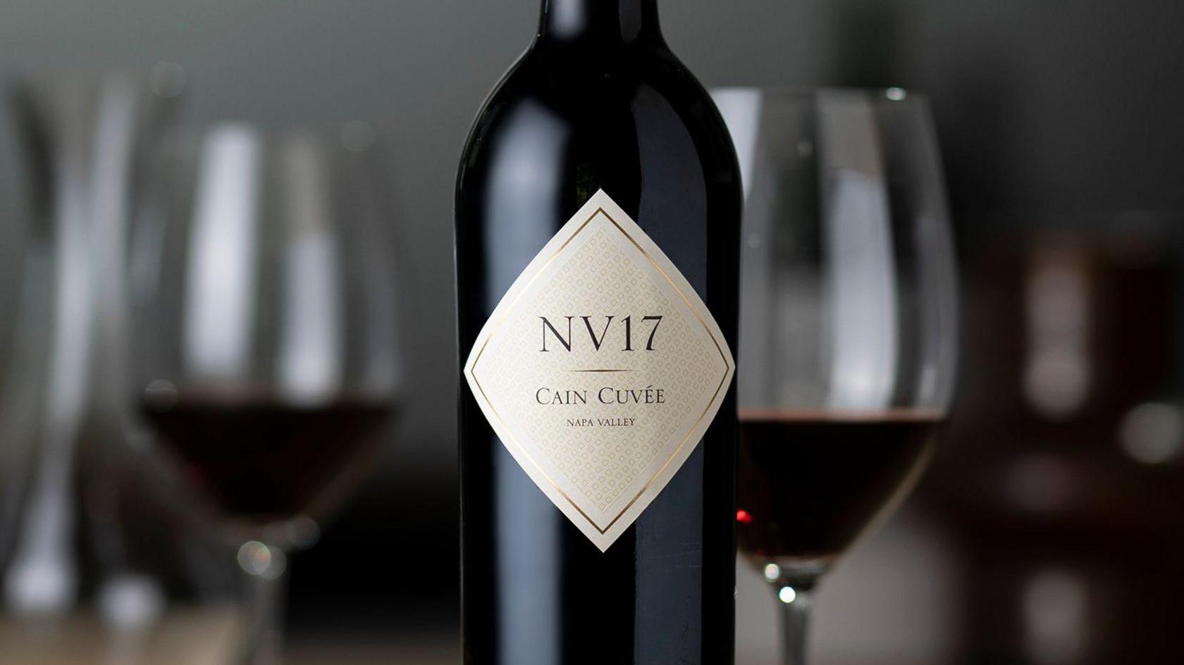 A close up of a bottle of Cain Cuvée wine from Californian winery Cain