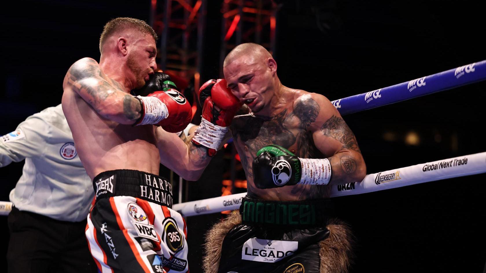 Ryan Garner and Michael Magnesi fight at St Mary's Stadium