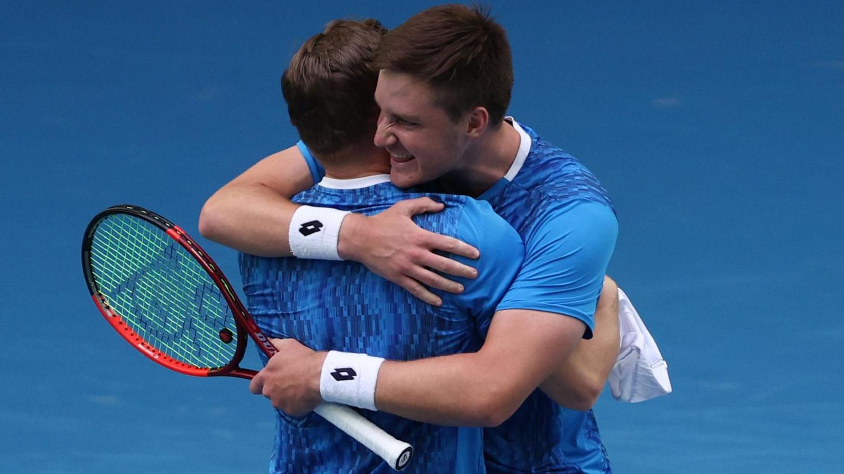 Henry Patten and Harri Heliovaara celebrate their Australian Open semi-final victory