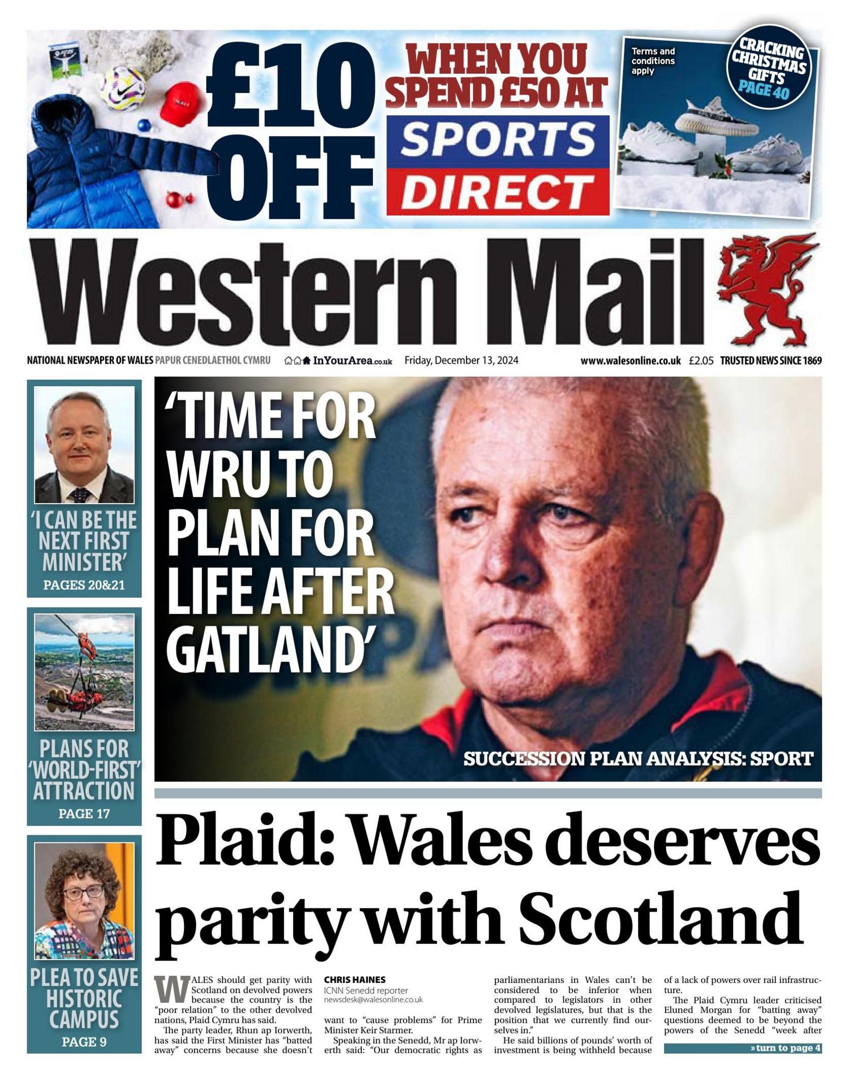 Front page of the Western Mail