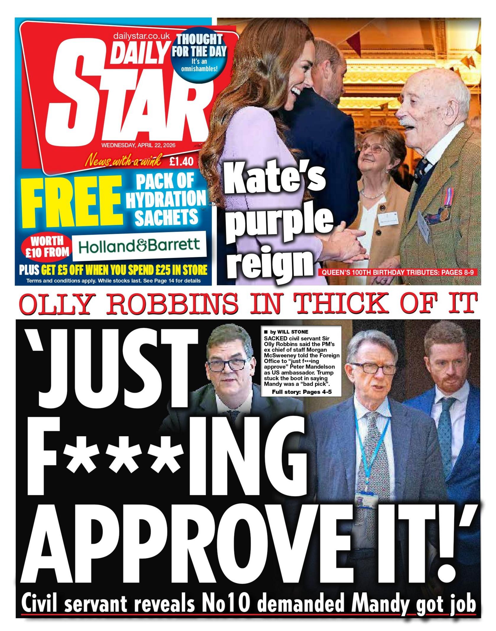 "Thjesht e miratoj!" shkruhet në titullin kryesor në faqen e parë të Daily Star.