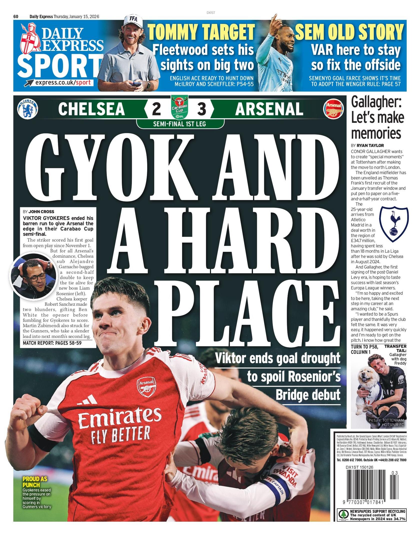 Back page of Thursday's Express