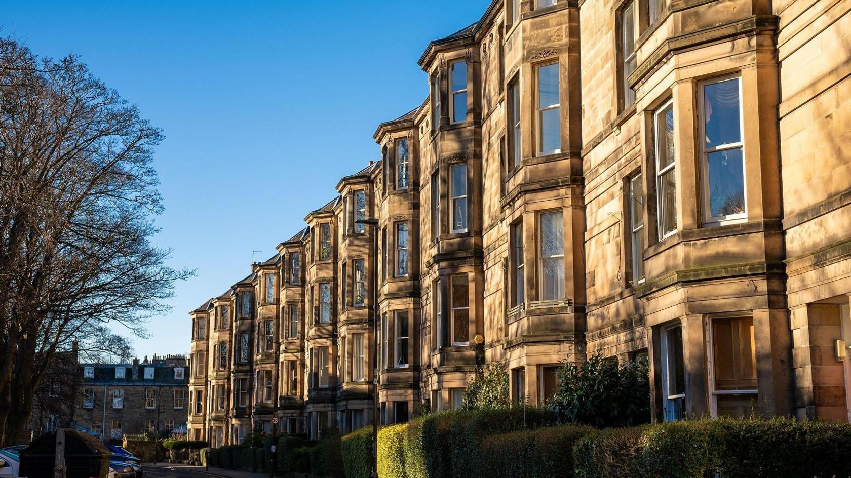 A row of tenenment houses with bay windows in Edinburgh