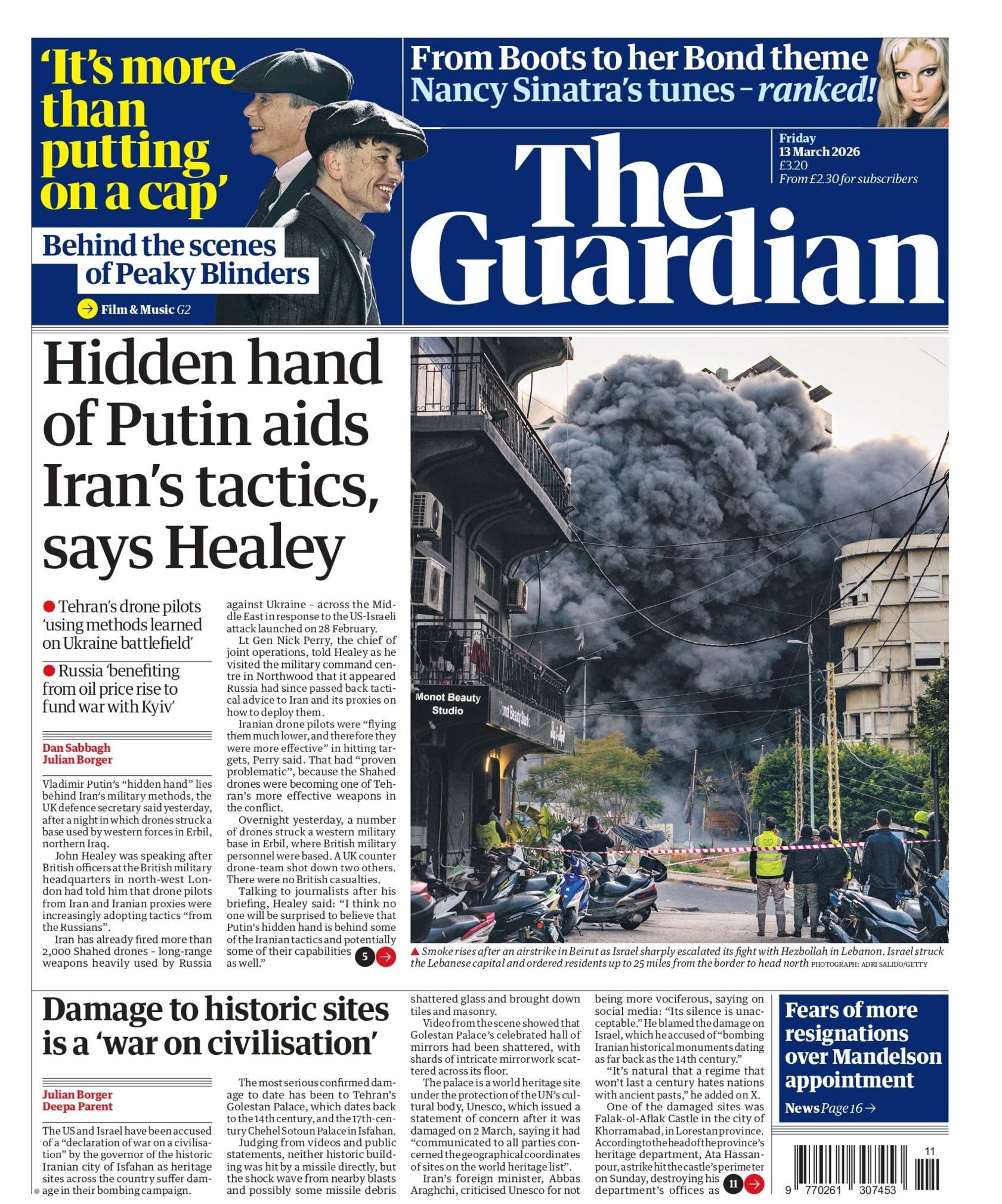 “Dora e fshehur e Putinit ndihmon taktikat e Iranit, thotë Healey”, thuhet në titullin kryesor të faqes së parë të gazetës Guardian.