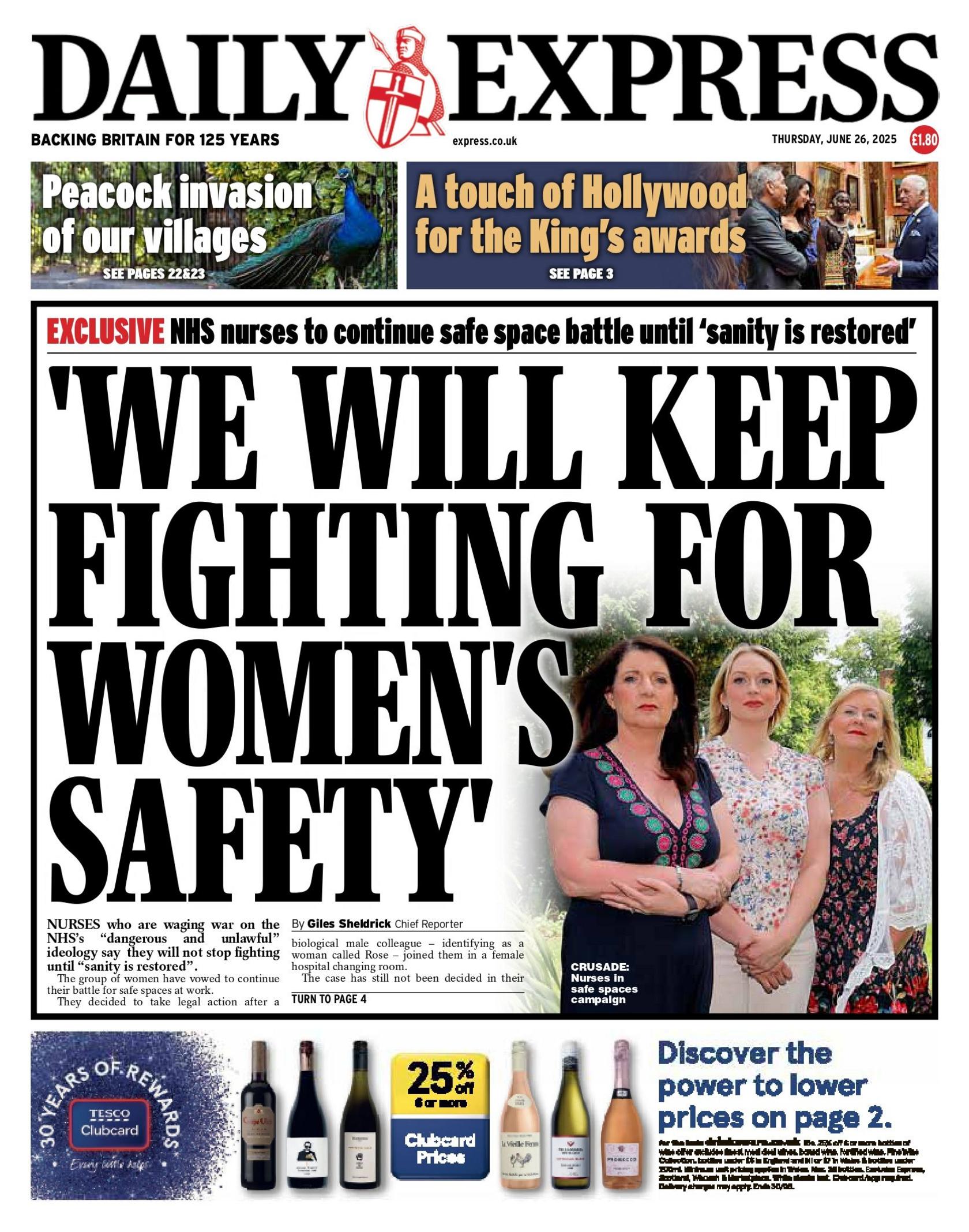 "We will keep fighting for women's safety" reads the headline on the front page of the Daily Express.