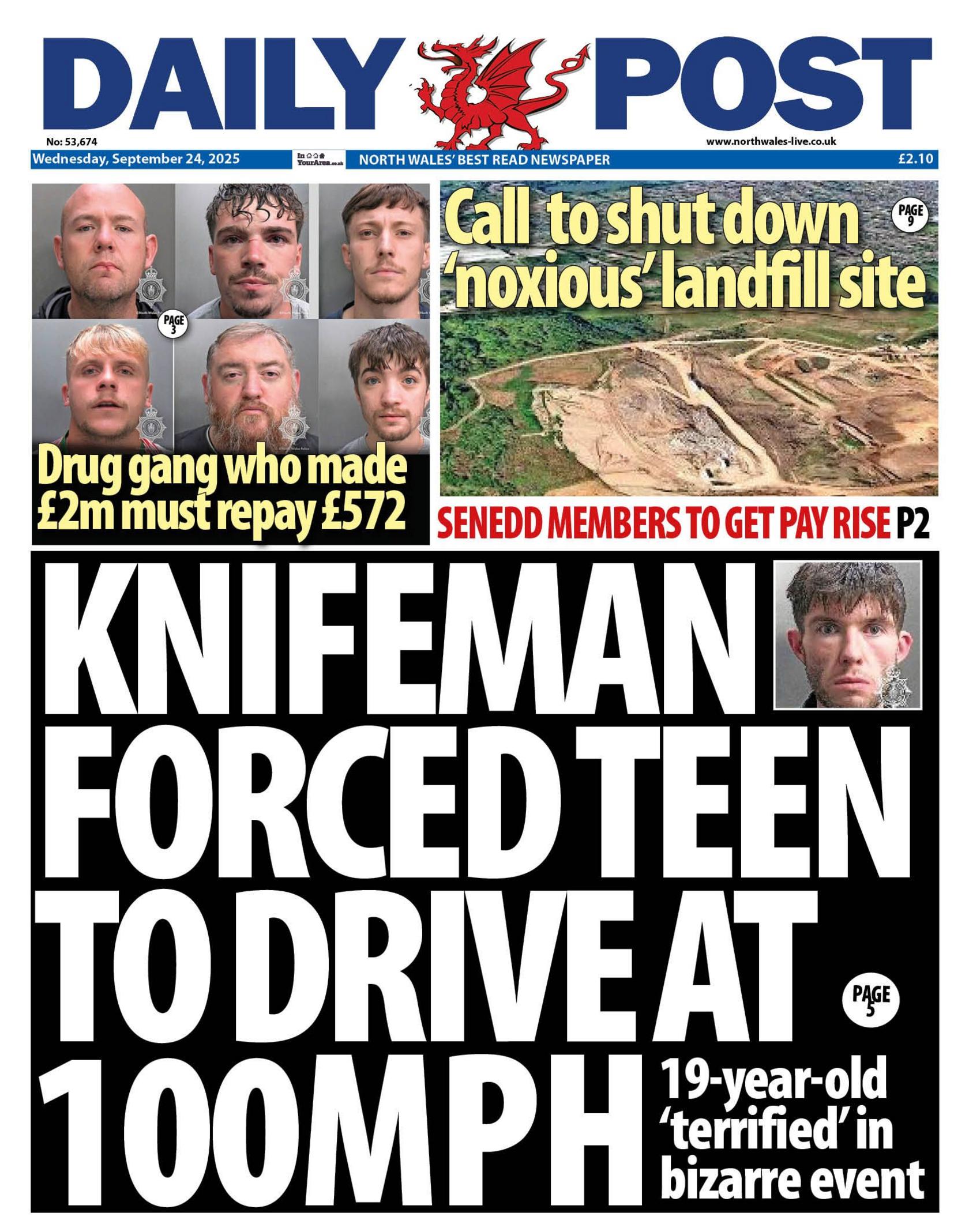 Daily Post front page includes the main headline: Knifeman forced teen to drive at 100mph