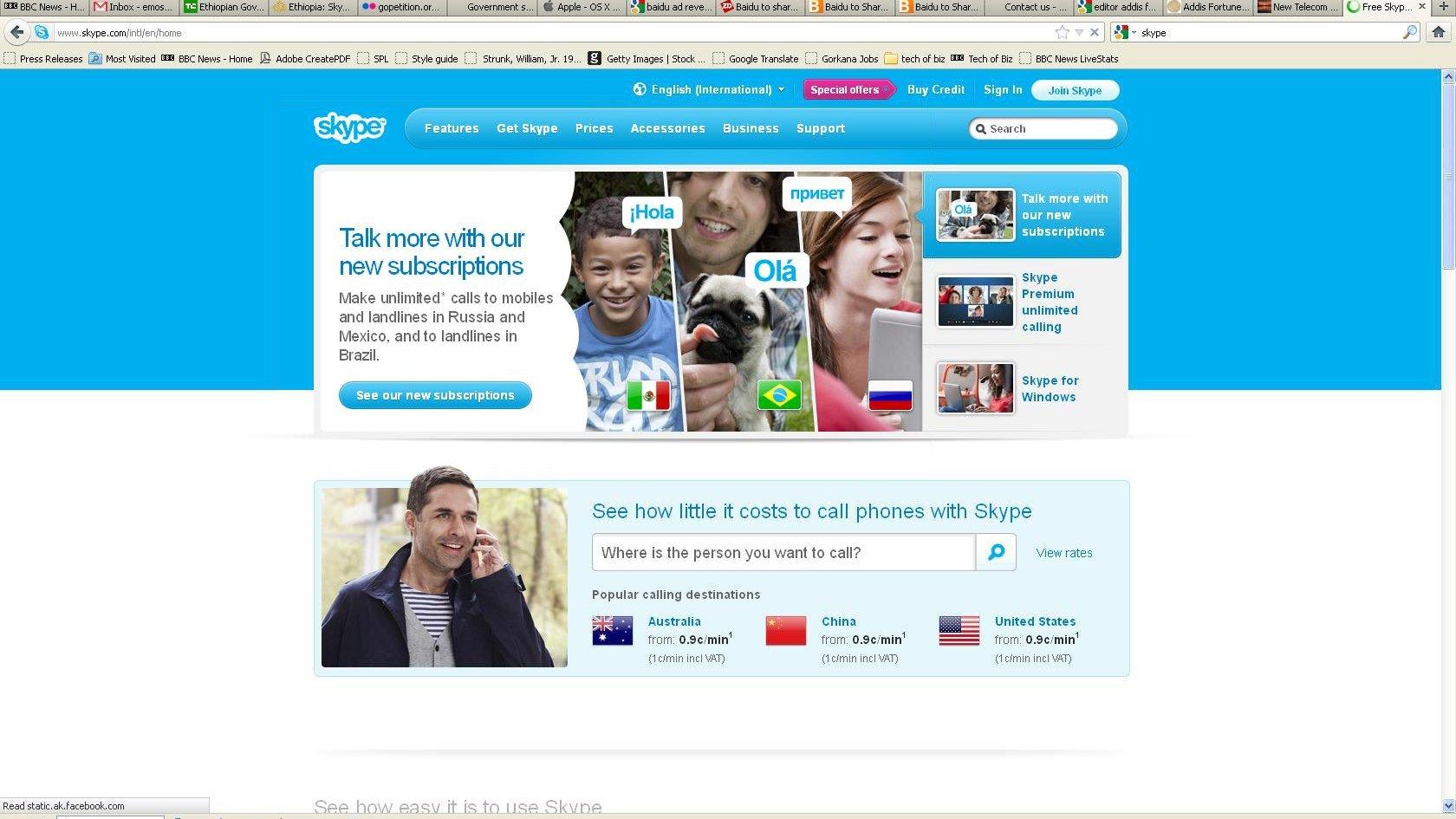 Screenshot, www.skype.com