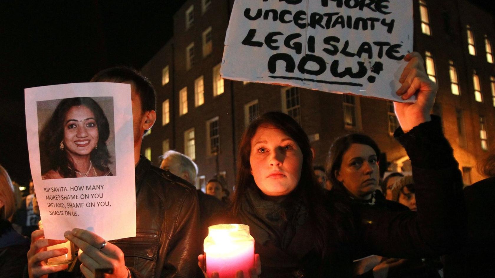 Protestors outside the Irish Parliament in Dublin