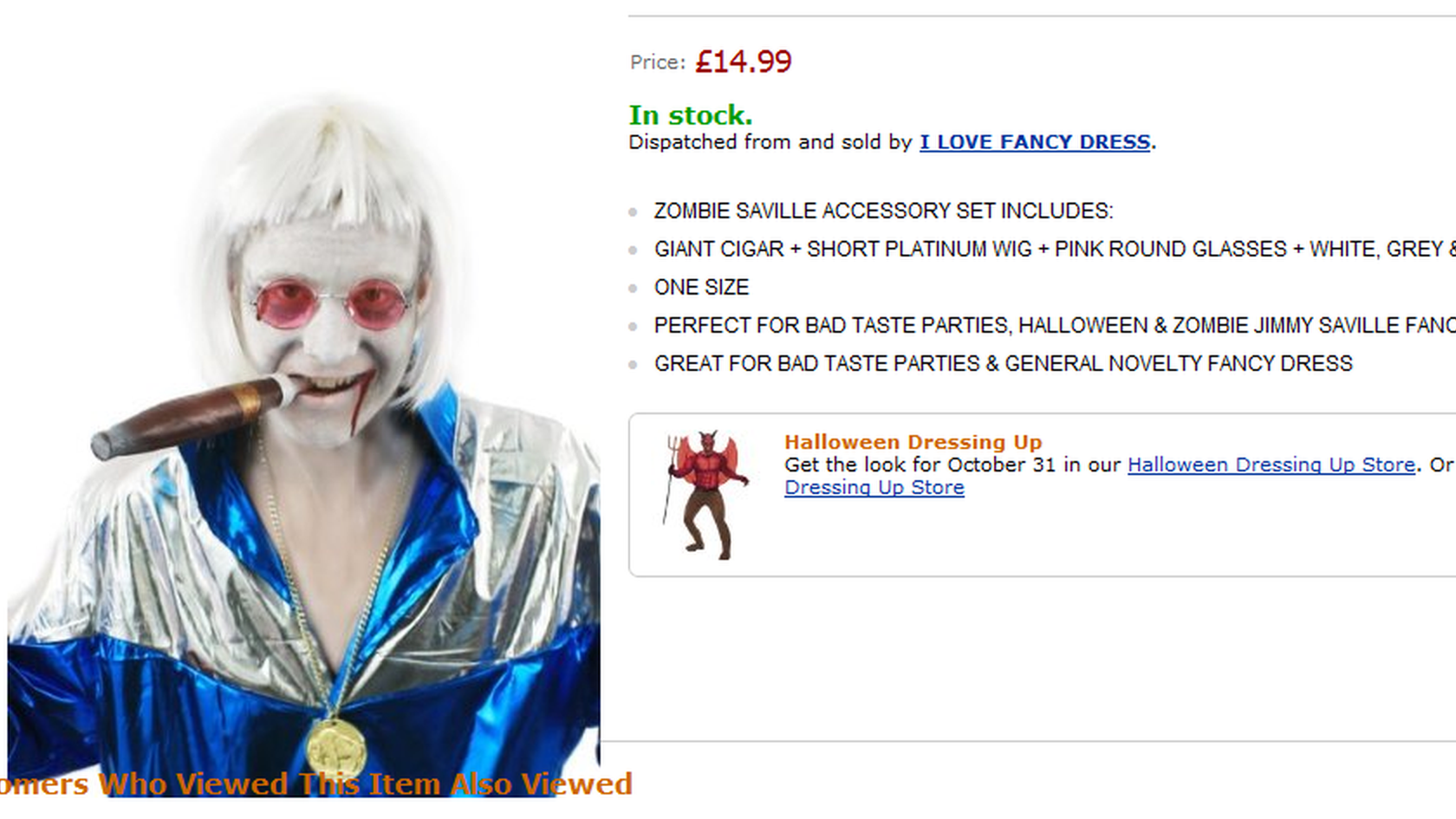 Zombie Jimmy Savile fancy dress costume with details