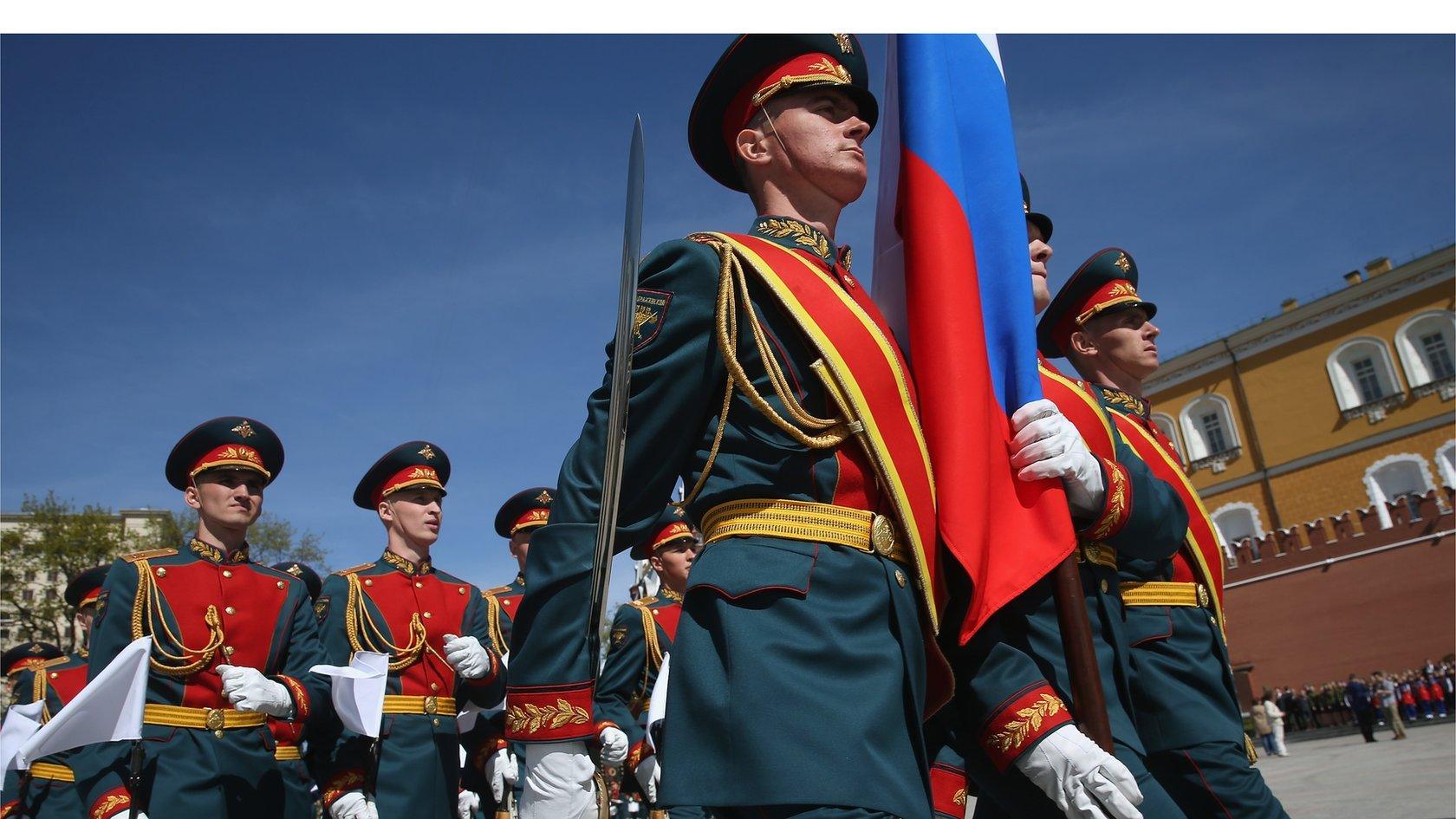 Russian soldiers marching, 7 May 15