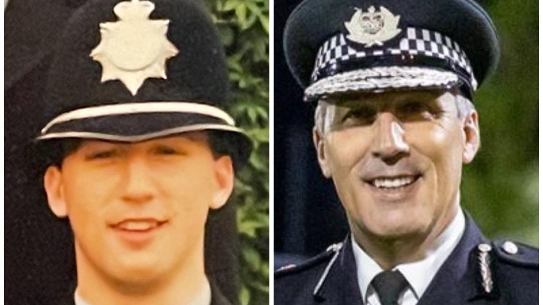 Two pictures showing Rob as a PC and as Chief Constable