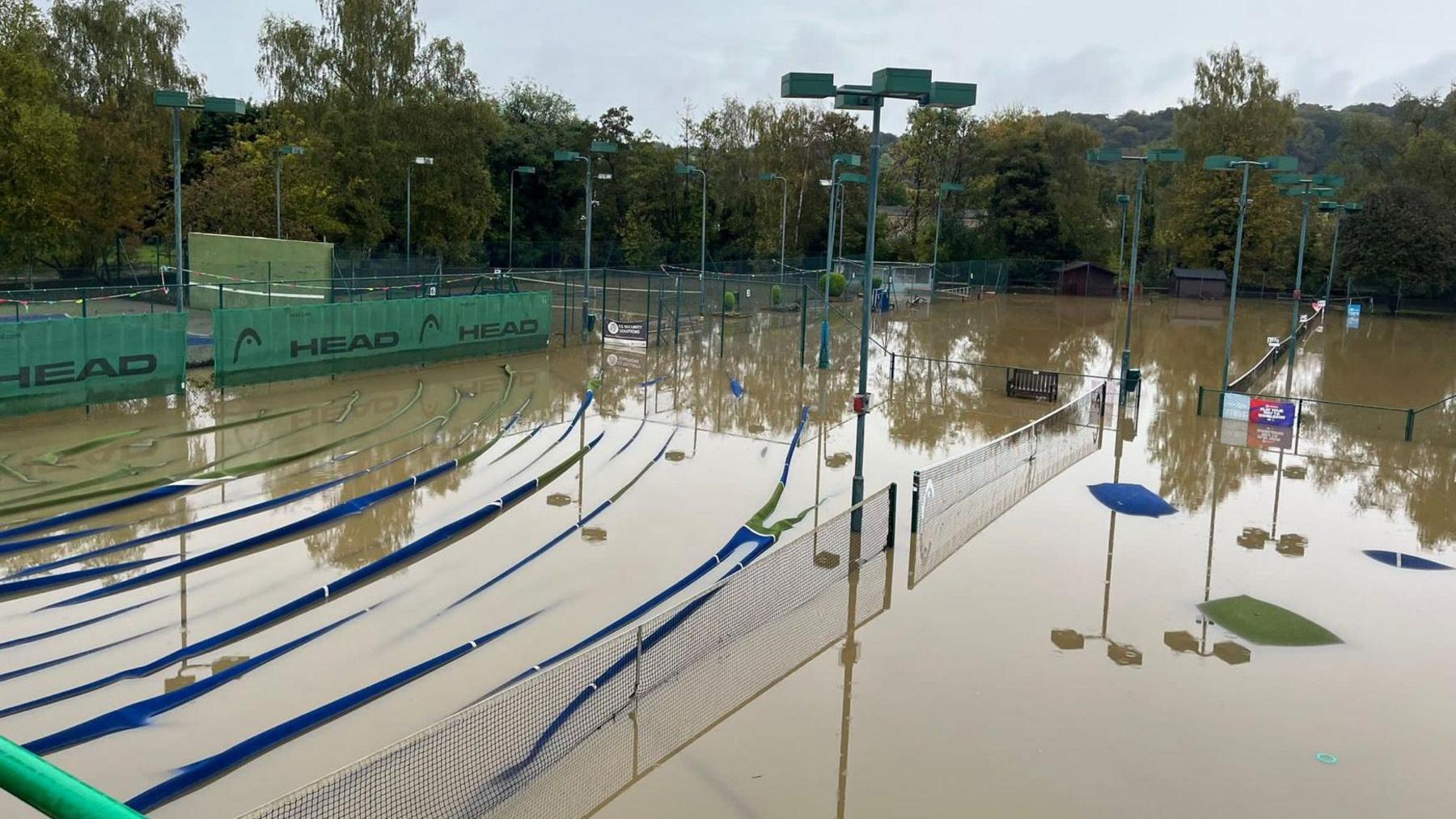 Tennis courts under water 