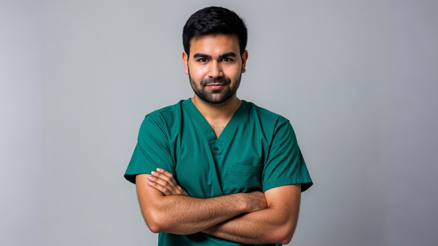 Bilal Mateen in surgical scrubs