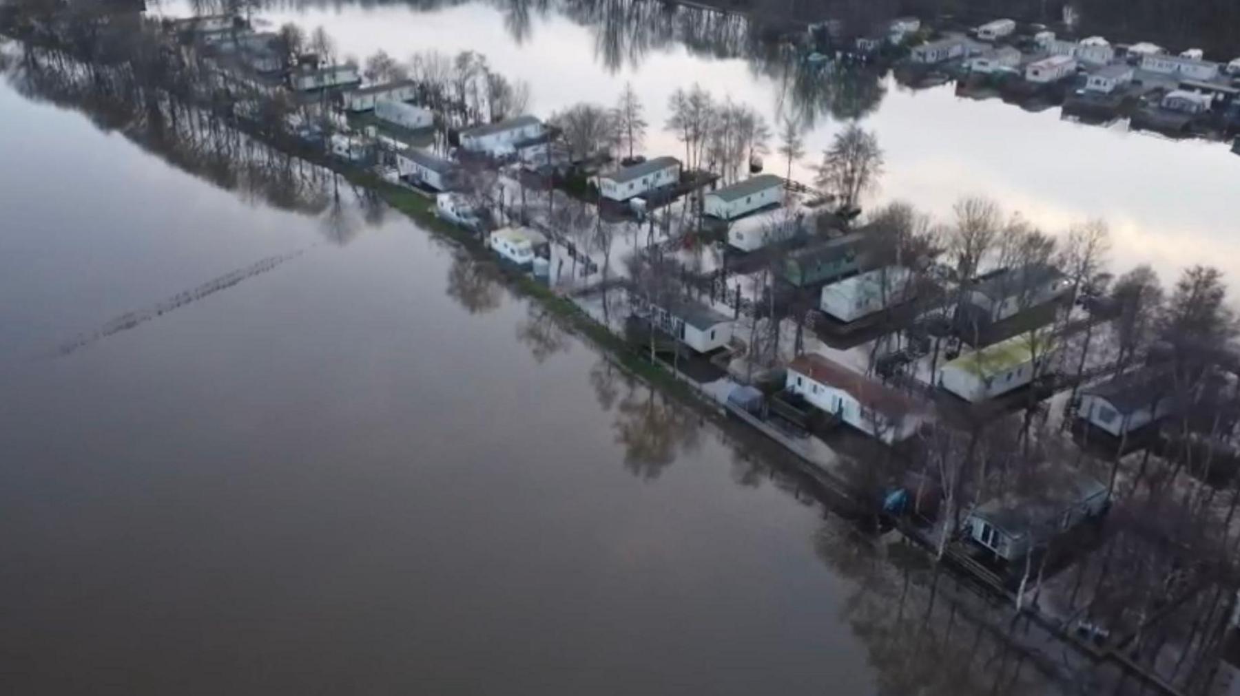 Drone footage showing the flooding at the site