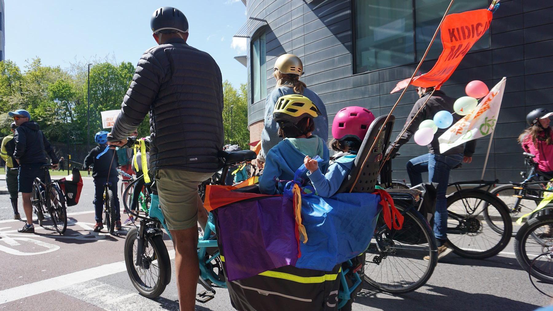 A group of cyclists taking part in the slow ride in Bristol