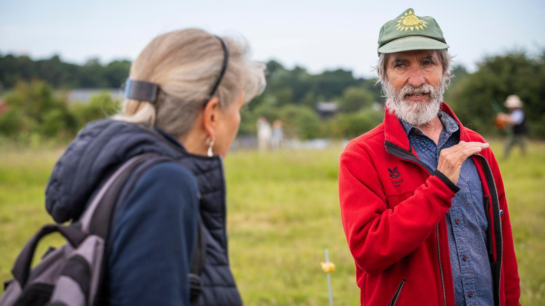 Carena Lewis talking to Angus Wainwright at Sutton Hoo