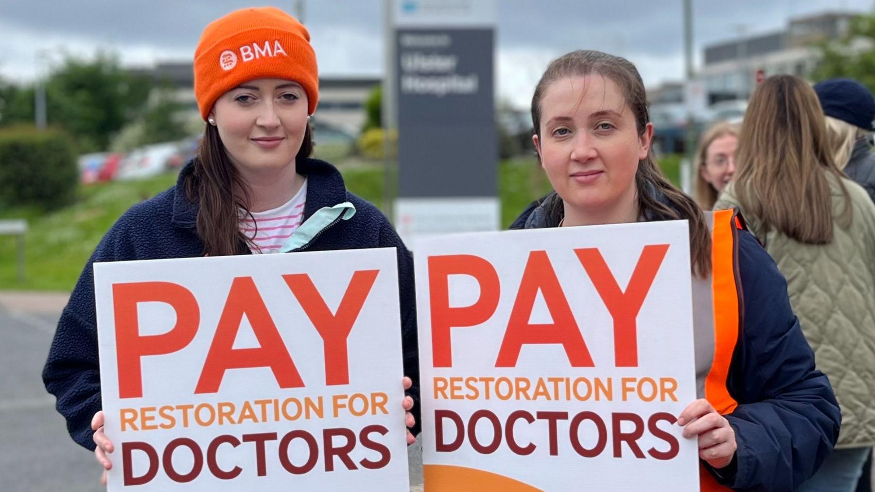 Dr Charlotte Doran Dr Amy Doran on the picket line