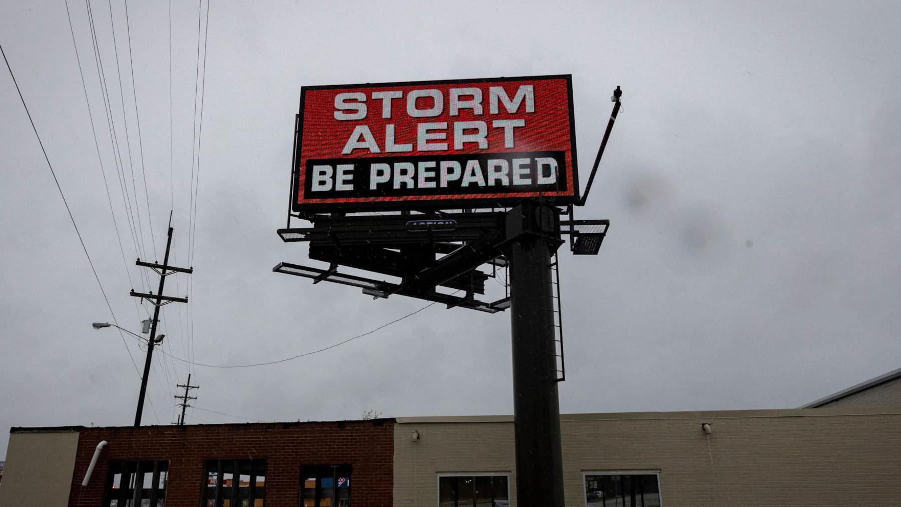 A sign in Morgan City, where Hurricane Francine made landfall in Louisiana