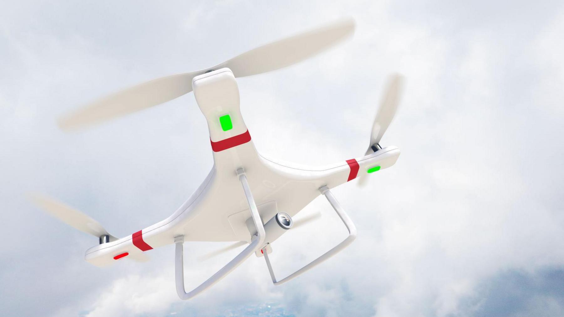 A large white drone in the sky