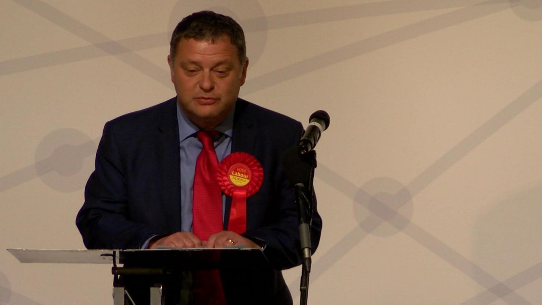 Mike Amesbury giving a speech after winning the seat of Weaver Vale at the 2017 election