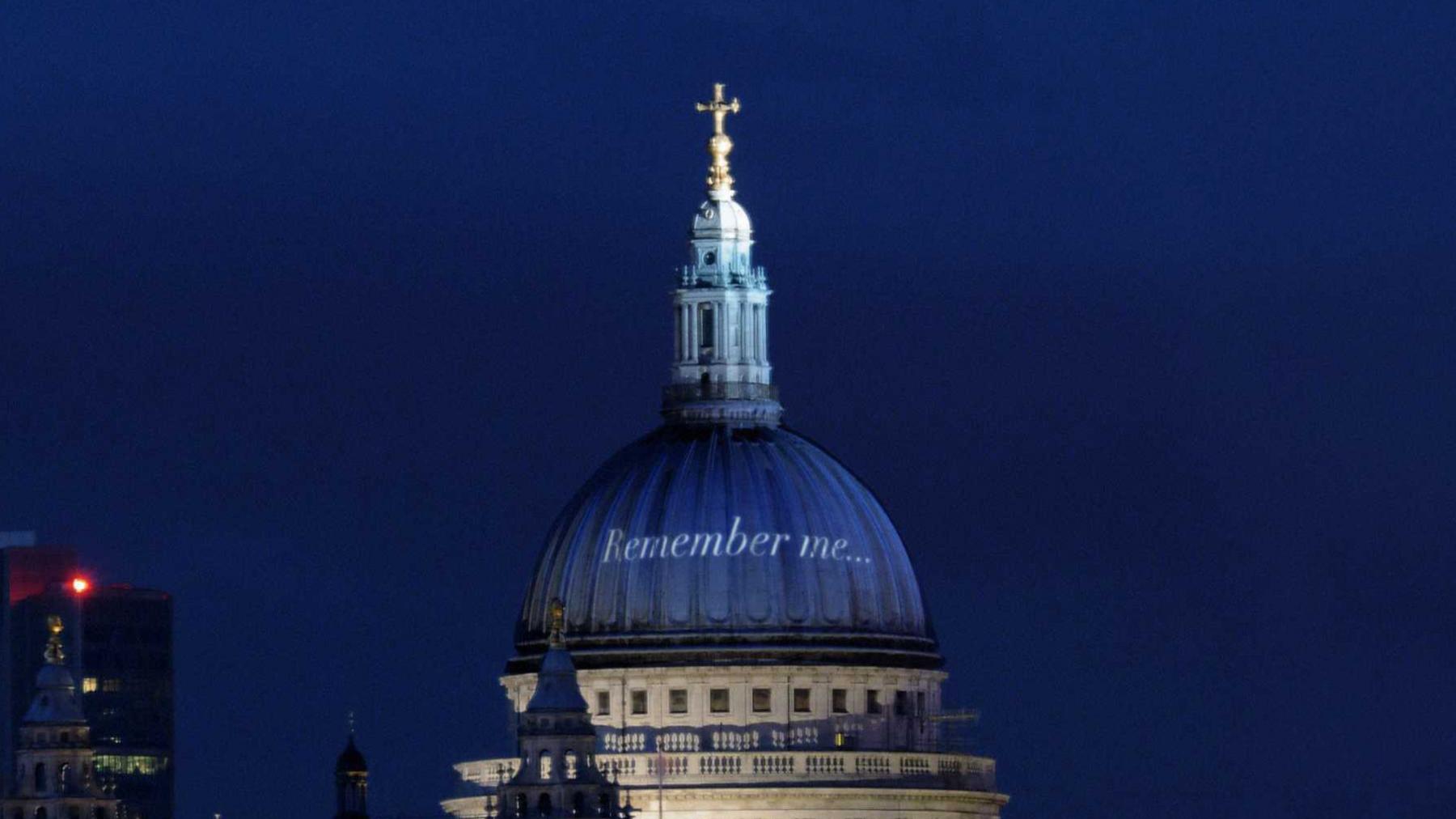 Undated handout photo issued by St Paul"s Cathedral of the cathedral"s famous dome virtually enhanced with writing that reads "remember me" emblazoned on it - the name of a new online memorial project allowing families of Covid-19 victims to express their "loss and sorrow" but celebrate "everything good" about their loved ones