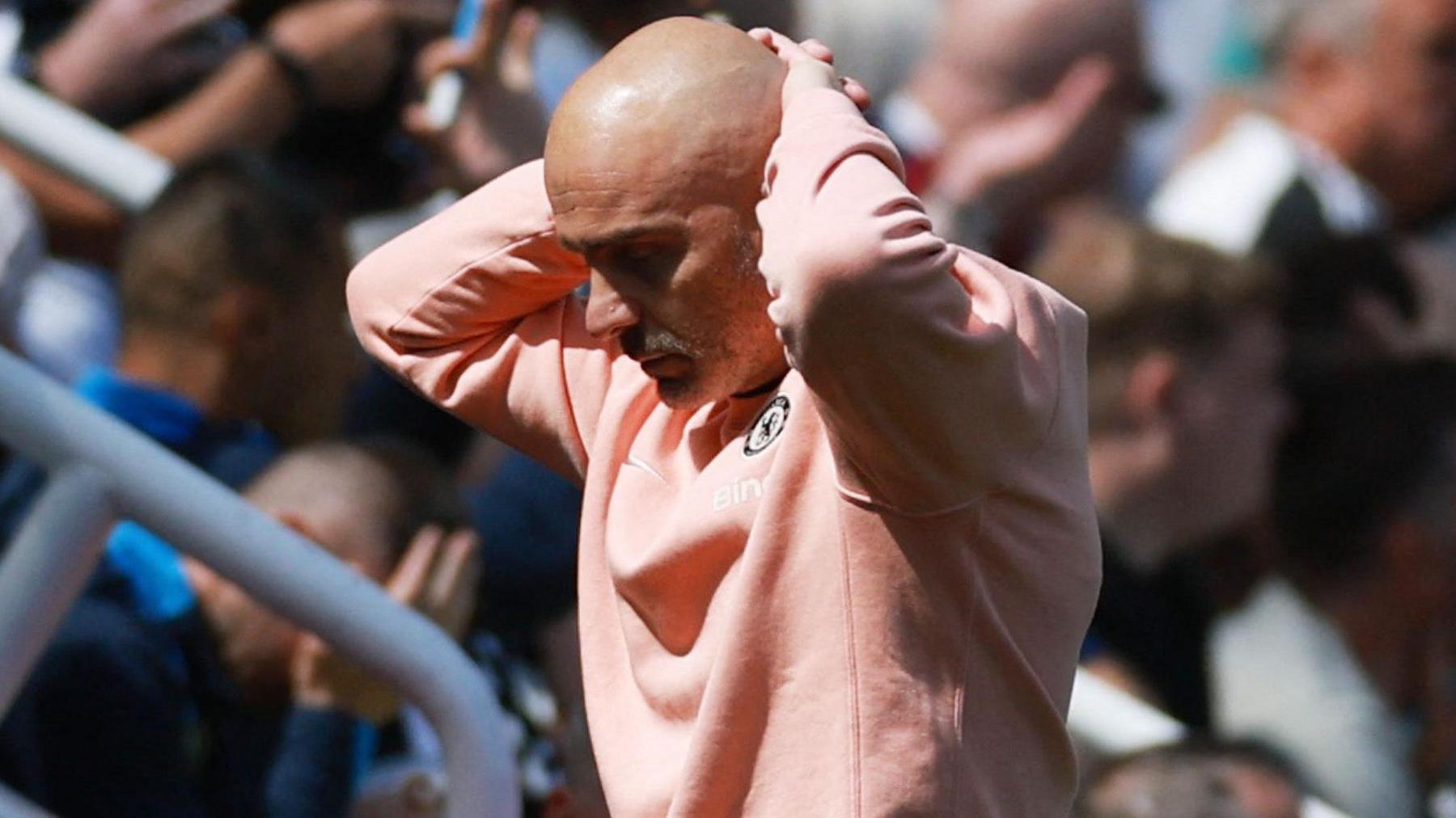 Chelsea head coach Enzo Maresca in despair during the loss against Newcastle United