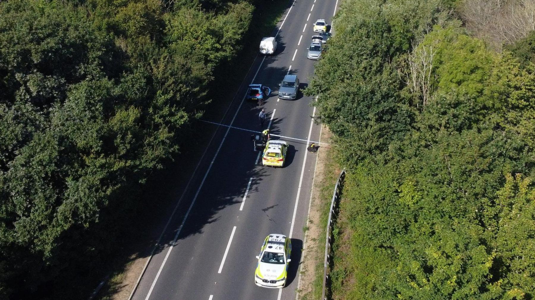 An aerial view of the scene on the A27 in Pevensey