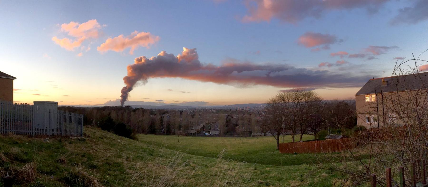 View of Glasgow scrapyard fire