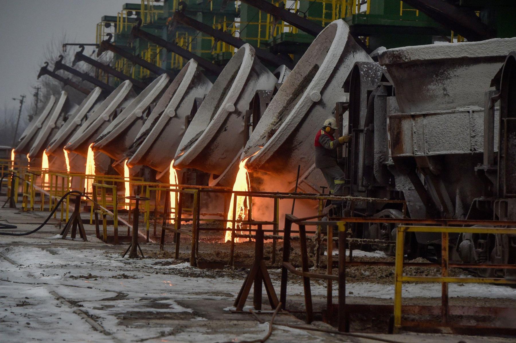 Pouring molten steel at the Liberty plant in Ostrava, Czech Republic