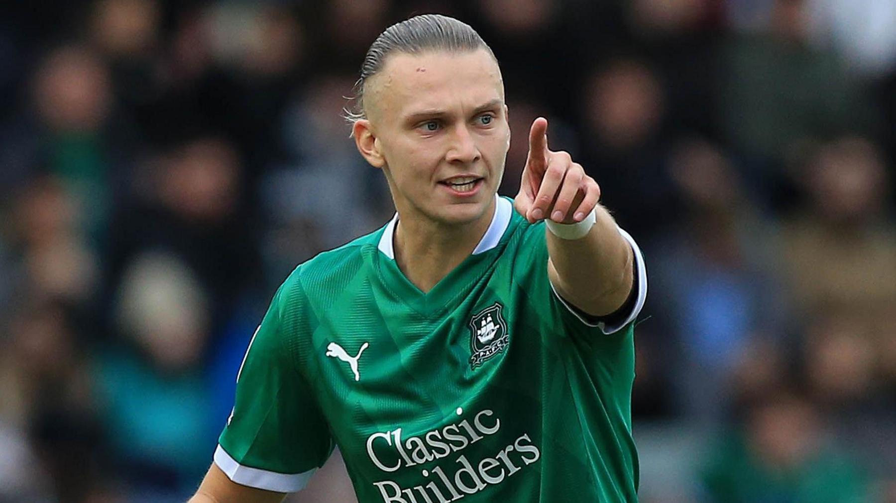 Maksym Talovierov pictured on debut for Argyle