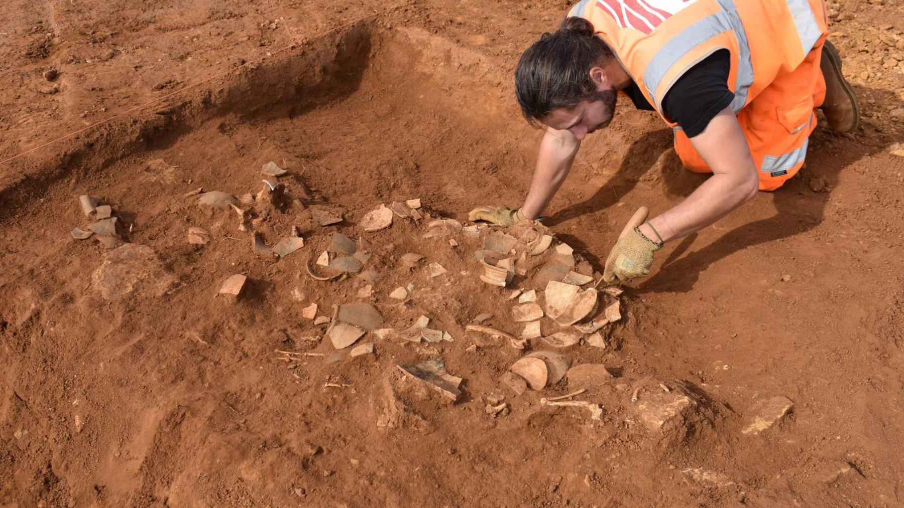 Roman pottery being excavated