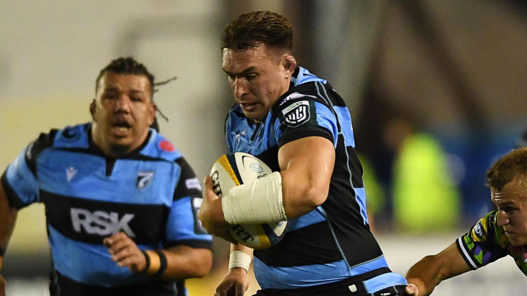 Taine Basham running with the ball for Cardiff against Lions