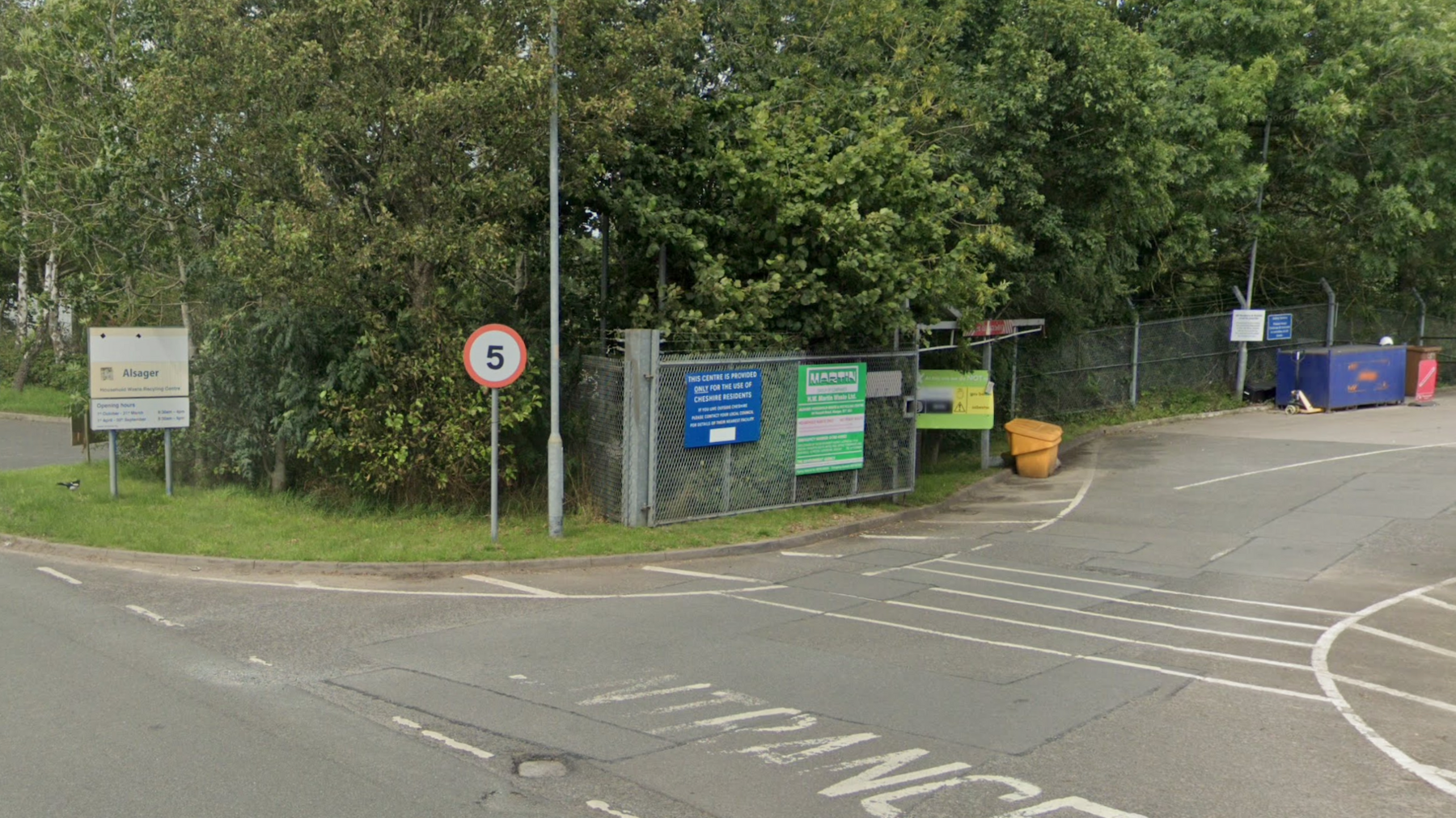 A view of the entrance of Alsager household waste recycling centre