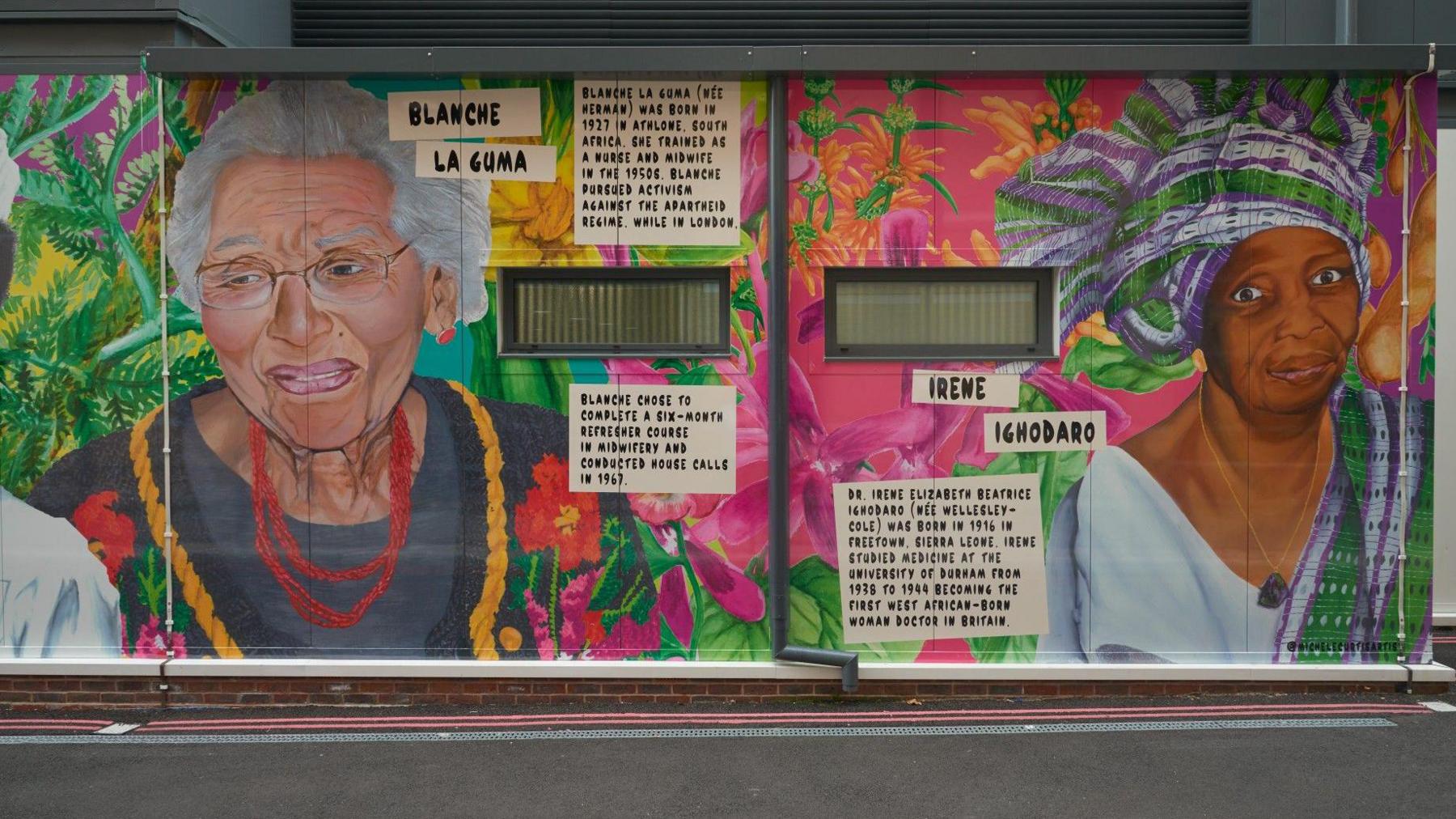 Section of the mural featuring Blanche Le Guma and Irene Ighodaro