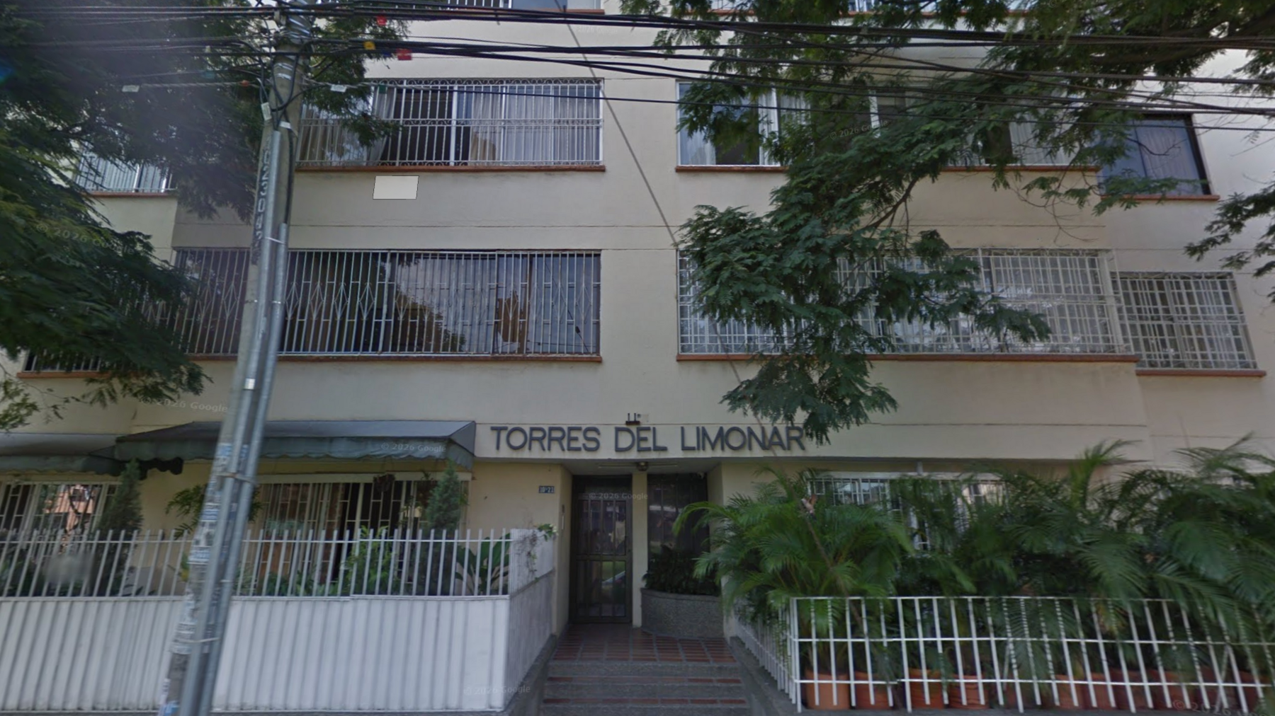 Torres del Limonar in 2019 as seen on Google Maps - its an indistinct looking building with a cream front, with shutters on windows 