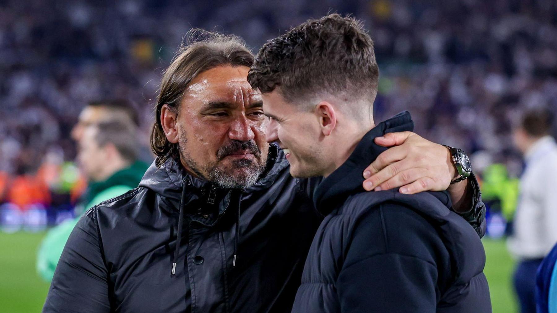 Leeds boss Daniel Farke and Sam Byram