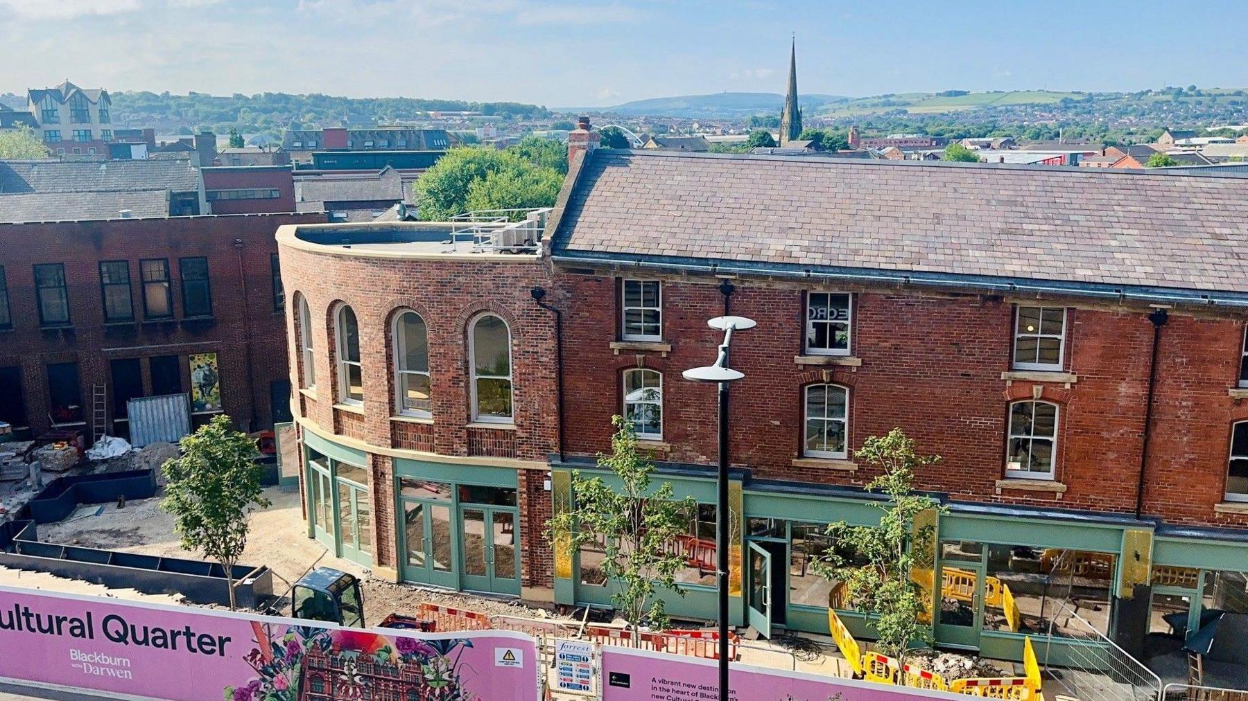 Aerial view of the almost completed Blakey Moor Terrace building