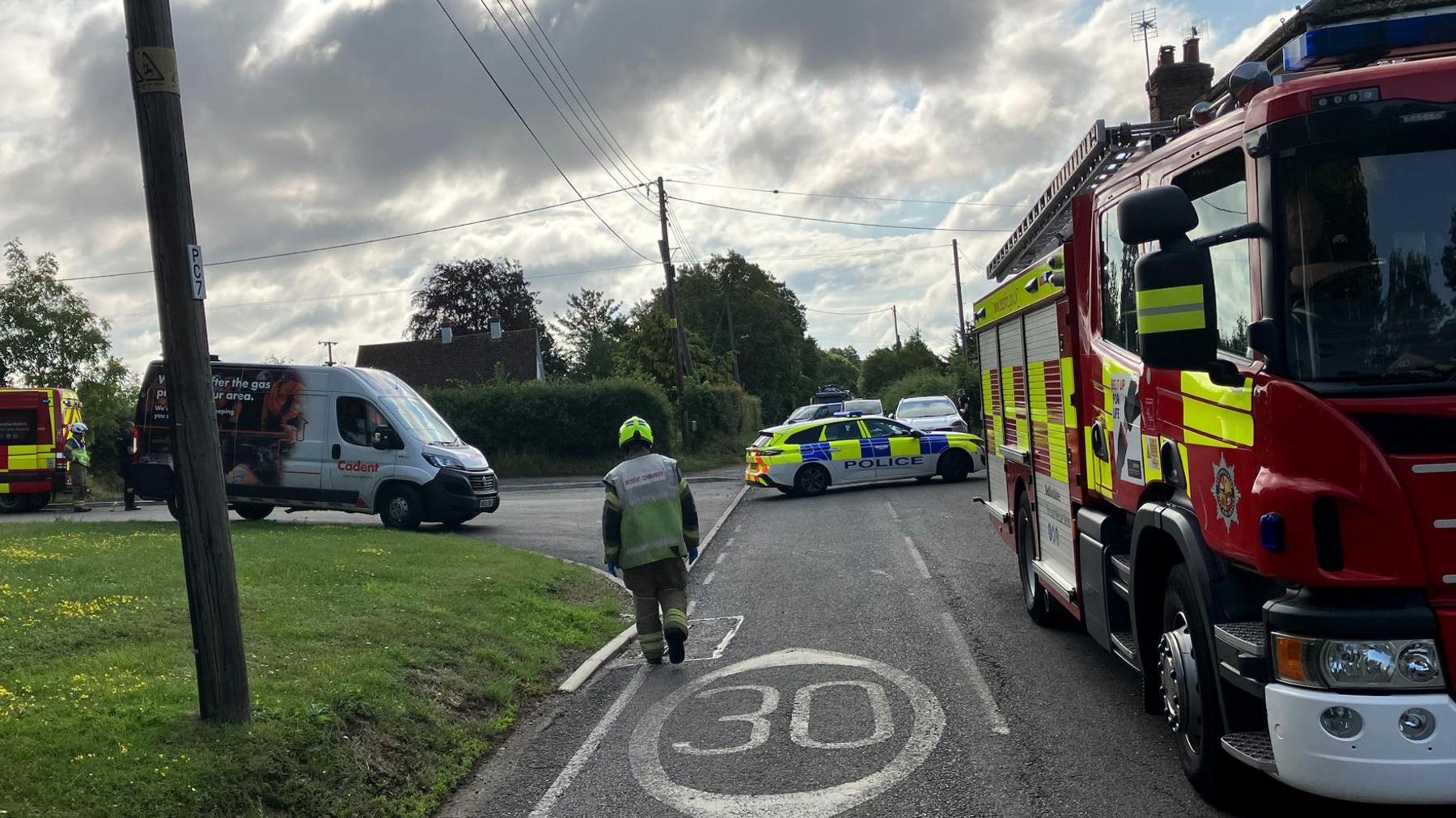 Emergency services on Mill Road, Sharnbrook, Bedfordshire