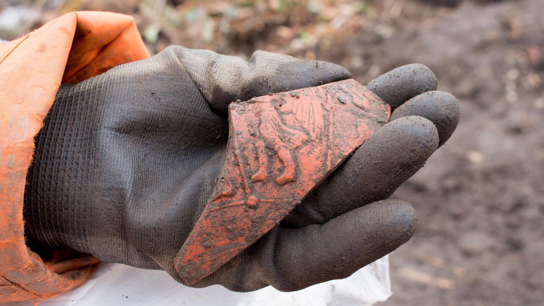 A piece of pottery found during an excavation of the Darley Playing Fields area.