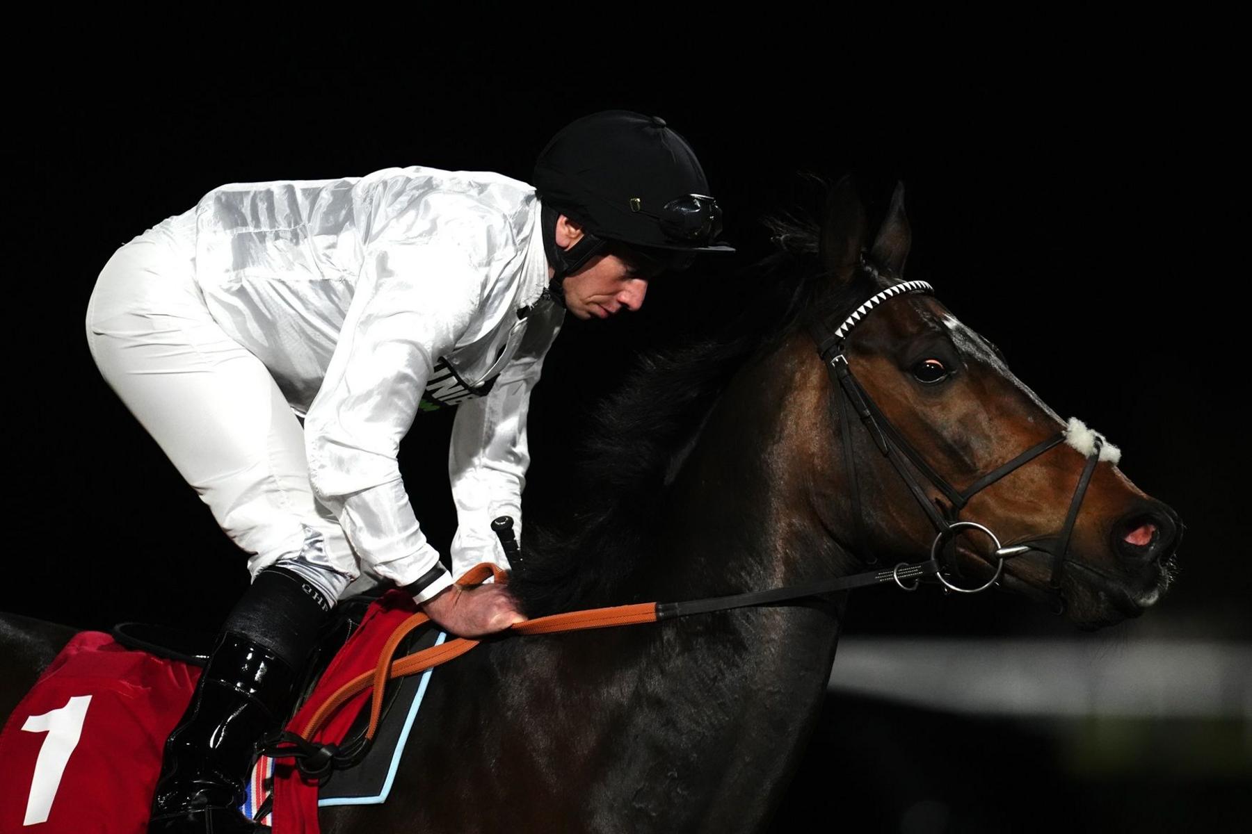 Constitution Hill ridden by Ryan Moore riding to post ahead of the Virgin Bet Novice Stakes at Kempton Park