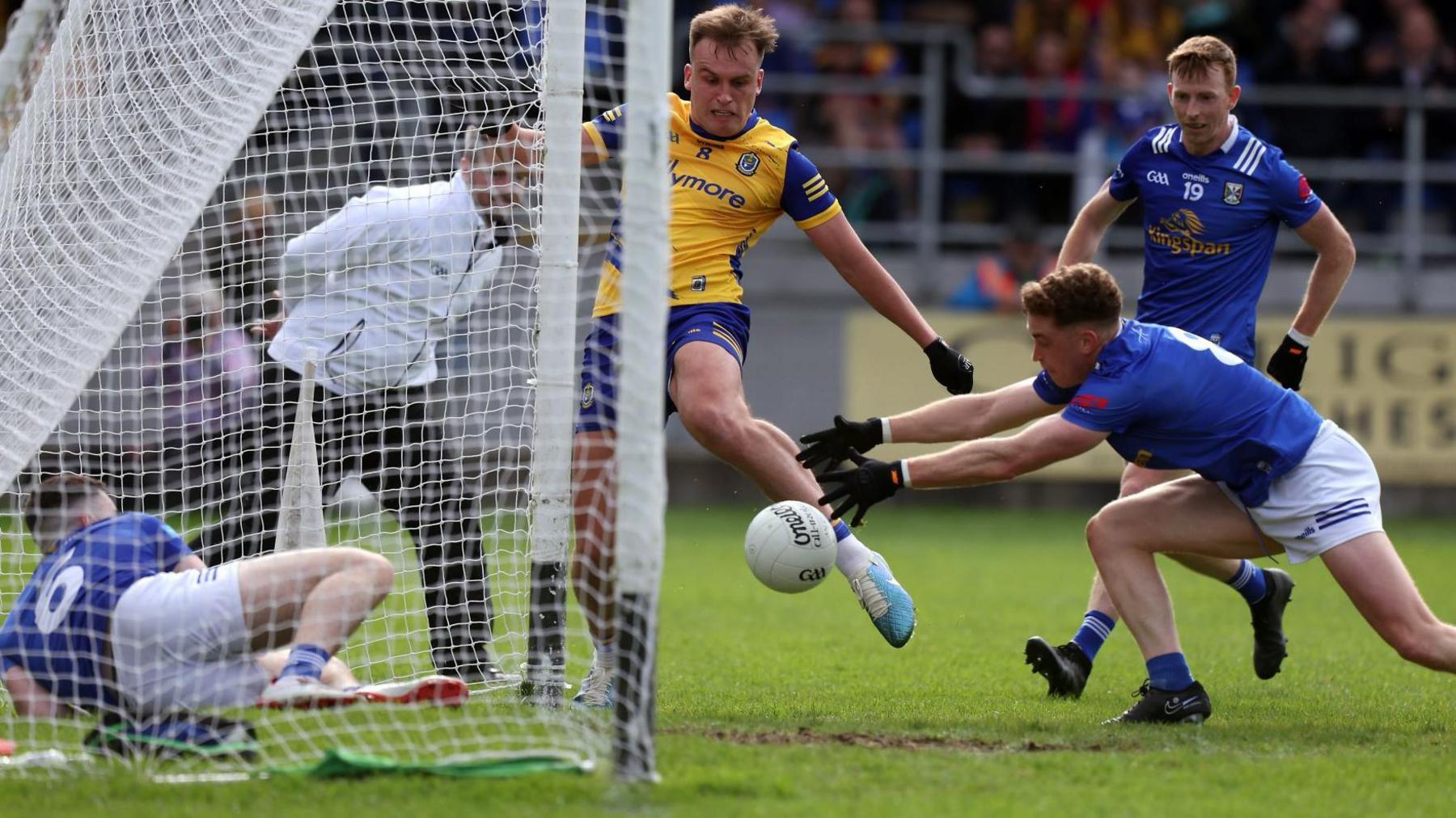 Enda Smith pokes in Roscommon's decisive third goal in Longford